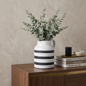 7" Rustic White And Blue Stripe Ceramic Jug