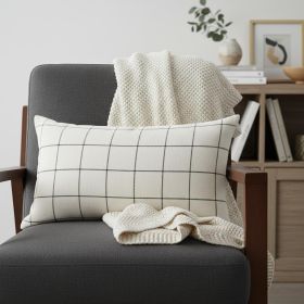 White And Black Grid Lumbar Accent Pillow Cover