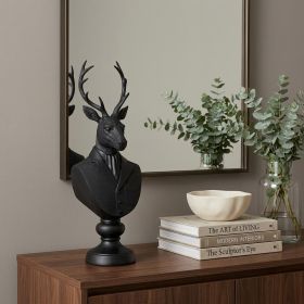 Black Resin Suited Deer Bust Sculpture