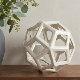 White Crackle Glaze Ceramic Geometric Sculpture