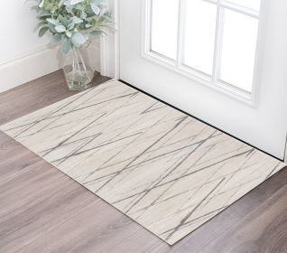 2' X 4' Gray and Ivory Geometric Area Rug