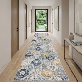 15' Runner Blue and Yellow Floral Runner Rug