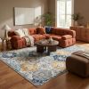 4' X 6' Blue and Yellow Floral Area Rug