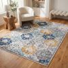 5' X 7' Blue and Yellow Floral Area Rug