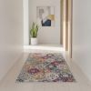 10' Runner Blue and Ivory Floral Runner Rug