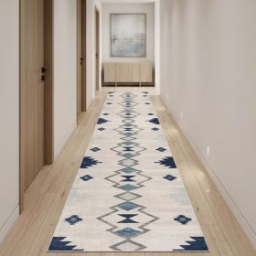 15' Runner Blue and Ivory Southwestern Runner Rug