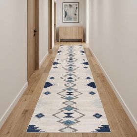 20' Runner Blue and Ivory Southwestern Runner Rug