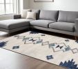 9' X 13' Navy and Ivory Tribal Pattern Area Rug