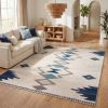 9' X 13' Navy and Ivory Tribal Pattern Area Rug
