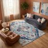 5' X 7' Blue and Ivory Medallion Area Rug