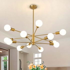 Gold 33-inch Modern 12-Light Dimmable Sputnik Chandelier Lamp