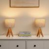 Set of 2 - Solid Wood Tripod Table Lamp with Beige Linen Drum Shade