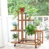 6-Shelf Portable Wooden Flower Pot Plant Stand with Locking Wheels