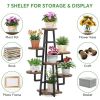 Modern Indoor Multi-Tier Plant Stand with Black Metal Frame and Wood Shelves