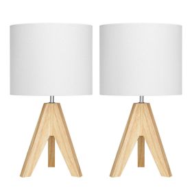 Set of 2 - Scandinavian Style Tripod Desk Lamp with White Linen Drum Shade
