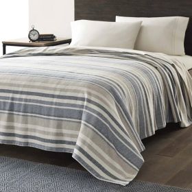 Twin size Navy Blue Tan Cream Chevron Stripe Lightweight Cotton Blanket