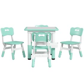 Height Adjustable 5pc Toddler Table and Chair Set with Storage Box, Green, Easy to Wipe, for 18 Months - 5 Years