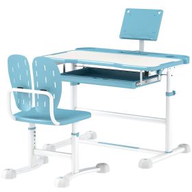 Adjustable Kids Desk and Chair Set with Tilt Desktop & Storage, Blue
