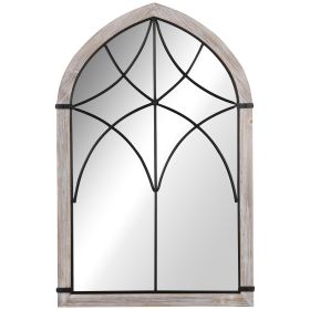Farmhouse Arch Window Wall Mirror 36.5 x 23.5 Inch Rustic Wood Grain for Living Room Bedroom