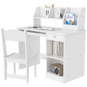 Kids Desk and Chair Set for 5-8 Year Olds with Storage, Study Desk with Chair, White