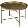 24" Round Cafe Table, Gold Hammered Tray Top with Metal Frame, Living Room Center Table
