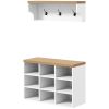 2-in-1 Coat Rack Shoe Bench Set 9 Pair Storage Cabinet Hall Tree Entryway Hallway Mudroom Bedroom Organizer White