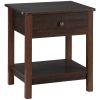 Dark Brown Nightstand with Drawer and Shelves Compact Design for Small Spaces Bedroom Furniture