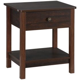 Dark Brown Nightstand with Drawer and Shelves Compact Design for Small Spaces Bedroom Furniture