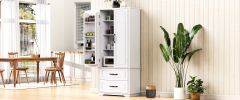 K&K 71" Farmhouse Kitchen Pantry Cabinet with 2 Large Drawers