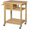 Bamboo Kitchen Island Cart on Wheels - Utility Trolley with 2 Drawers & Open Shelves, Bamboo Tone