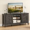 Farmhouse TV Stand for TVs Up To 65 Inch Entertainment Center with 2 Storage Cabinets & Position Adjustable Shelf Adjustable Foot Pads