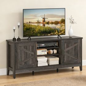 Farmhouse TV Stand for TVs Up To 65 Inch Entertainment Center with 2 Storage Cabinets & Position Adjustable Shelf Adjustable Foot Pads
