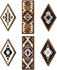 6 Pcs Western Aztec Wall Decor Southwestern Wall Art Boho Farmhouse Geometric Tribal Diamond & Rectangle Wooden Hanging for Home Bedroom Living Room D