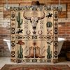 Western Aztec Shower Curtain Bull Skull Cowboy Cactus Vintage Country Bathroom Decor, Waterproof Cloth Fabric with Hooks 70" W x 72" L
