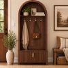 Arched Top Hall Tree with Bench and Shoe Storage,mudroom bench with storage,70.3"Arch Coat Rack with 4 Metal Hooks and 2 Fluted Doors