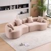 LY-025 Modular Sleeper Sectional Sofa, 4-Seater with Wood Grain Chenille Fabric, Warm Beige Convertible Sofa Bed