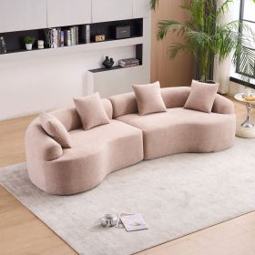 LY-025 Modular Sleeper Sectional Sofa, 4-Seater with Wood Grain Chenille Fabric, Warm Beige Convertible Sofa Bed