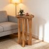14 Inch Farmhouse End Table with Round Tray Top and Wood Cross Legs Solid Mahogany Wood