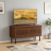 Mid Century Fluted TV Stand for 40" TV with 2 Hidden Compartments and Metal Legs Quality Hinges with As A TV Stand, Display Case and Storage Cabinet