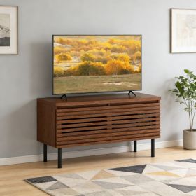 Mid Century Fluted TV Stand for 40" TV with 2 Hidden Compartments and Metal Legs Quality Hinges with As A TV Stand, Display Case and Storage Cabinet