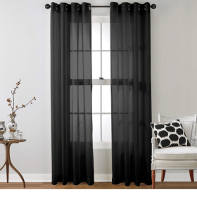 2 Piece Semi Sheer Voile Light Filtering Window Curtain Grommet Panels for Bedroom & Living Room (54 W x 84 L Inch Long, Black)