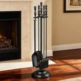 5-Pieces Fireplace Tool Set with Poker Tongs Brush Shovel and Round Stand