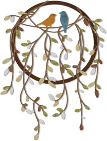 Metal Wall Art Bird on Tree Branch Silhouette with Drooping Vines Bird Art Decor Rustic Metal Spring Decor for Living Room Garden Porch Home Wall Hous
