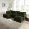 U-Shaped Sectional Sofa w/Reversible Footrest, 3-Seater Convertible Corner Couch with 2 Ottomans ,Modern Minimalist Soft Sofa & Couch for Living Room