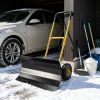 29 Inch Metal Snow Pusher with Wheels Adjustable Handle 5 Angle Blade Snow Shovel for Driveway Yellow