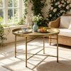 Center Table,Side Table with Hammered Floral Pattern Top,End Table,Round Coffee Table