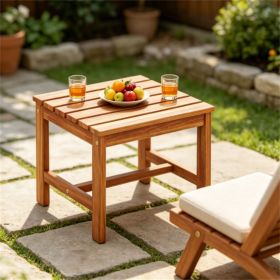 17 Acacia Wood Outdoor Side Table, Square Slatted Patio End Table with Drainage Design