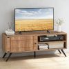 TV Stand for TVs Up To 55 Inch Mid Century Modern Entertainment Center with Storage Cabinet 5 Raised Support Legs Cable Management Hole