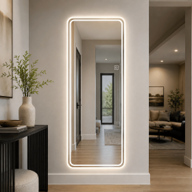 65" x 21" LED Full Length Mirror, Wall Mounted Lighted Body Mirror with Dual Frosted Light Bands, 3 Color Temperatures & Stepless Dimming