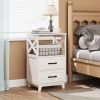 White Nightstand with 2 Drawers and Open Shelf, Bedside Table with Solid Feet, Modern Night Stand End Table for Bedroom, Living Room, Home Office